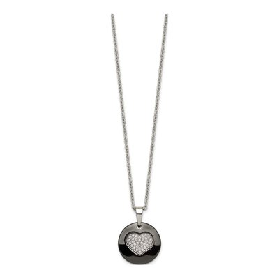 Stainless Steel CZ Ceramic Heart Pendant Necklace – view 4