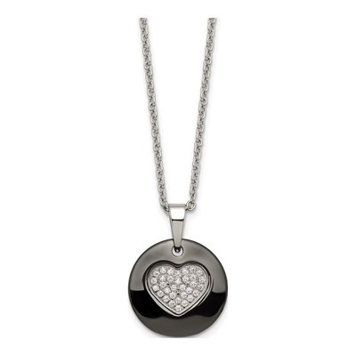 Stainless Steel CZ Ceramic Heart Pendant Necklace