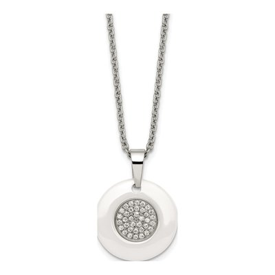 Stainless Steel CZ Ceramic Pendant Necklace