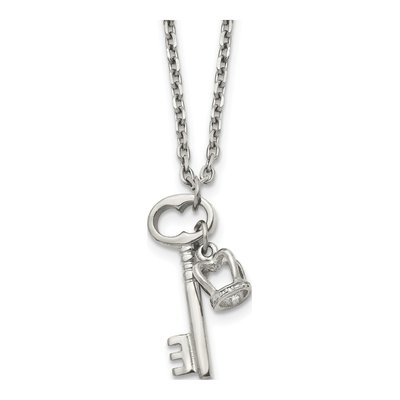 Stainless Steel Key Crown Pendant Necklace
