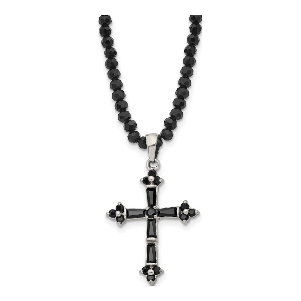 Men's Stainless Steel Black CZ Cross Necklace, 18"
