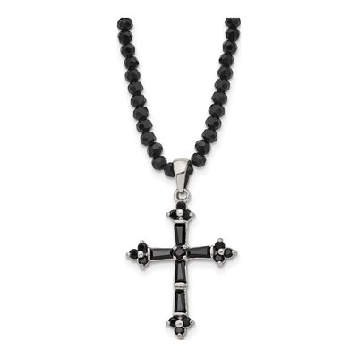 Stainless Steel CZ Cross Pendant Necklace