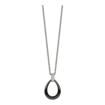 Stainless Steel CZ Ceramic Teardrop Pendant Necklace – view 4