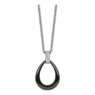 Stainless Steel CZ Ceramic Teardrop Pendant Necklace