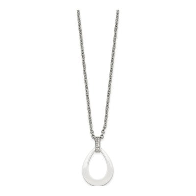 Stainless Steel CZ Ceramic Teardrop Pendant Necklace – view 4