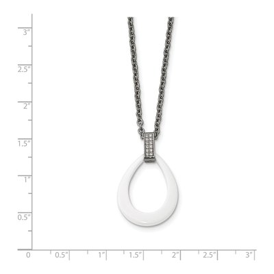 Stainless Steel CZ Ceramic Teardrop Pendant Necklace – view 5