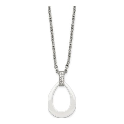 Stainless Steel CZ Ceramic Teardrop Pendant Necklace