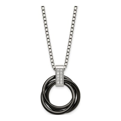 Stainless Steel CZ Ceramic Multi-Circle Pendant Necklace
