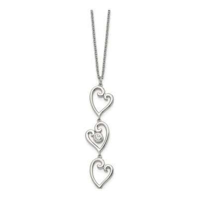 Stainless Steel CZ Dangle Hearts Pendant Necklace – view 4
