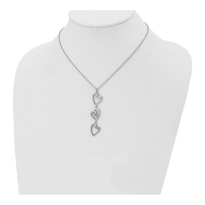 Stainless Steel CZ Dangle Hearts Pendant Necklace – view 5