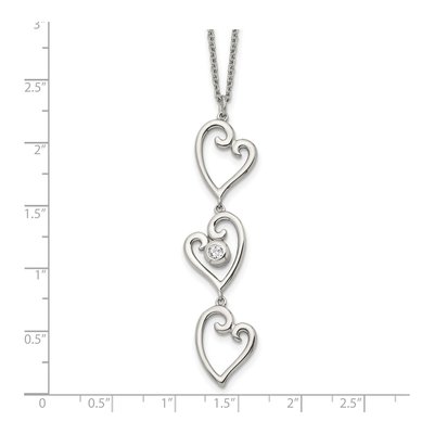 Stainless Steel CZ Dangle Hearts Pendant Necklace – view 6