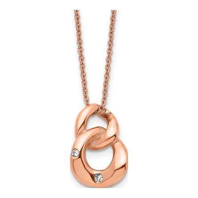 Stainless Steel Crystal Two Loop Pendant Necklace