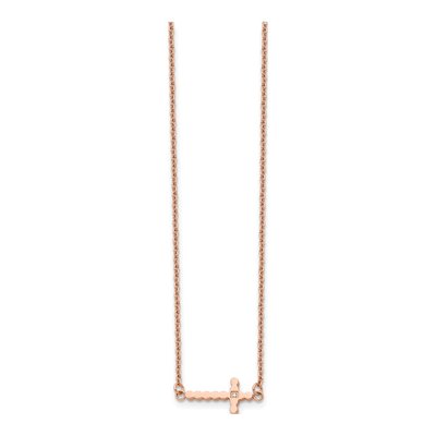 Stainless Steel CZ IP Sideways Cross Pendant Necklace – view 5