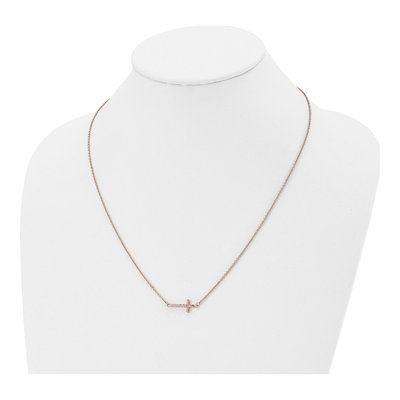 Stainless Steel CZ IP Sideways Cross Pendant Necklace – view 6