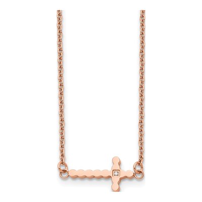 Stainless Steel CZ IP Sideways Cross Pendant Necklace