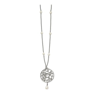 Stainless Steel Freshwater Cultured Pearl & CZ Glass Pendant Necklace – view 3