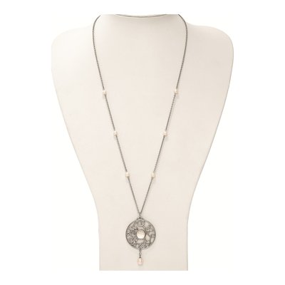 Stainless Steel Freshwater Cultured Pearl & CZ Glass Pendant Necklace – view 4