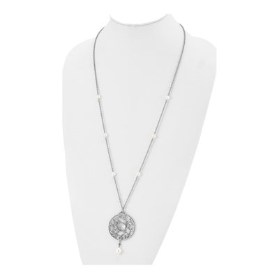 Stainless Steel Freshwater Cultured Pearl & CZ Glass Pendant Necklace – view 6