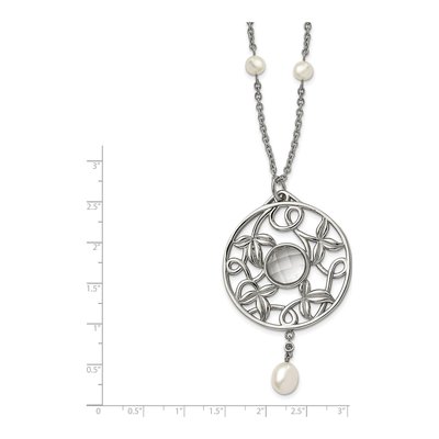 Stainless Steel Freshwater Cultured Pearl & CZ Glass Pendant Necklace – view 7