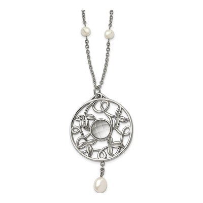 Stainless Steel Freshwater Cultured Pearl & CZ Glass Pendant Necklace