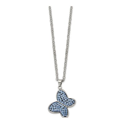 Stainless Steel Crystal Butterfly Pendant Necklace