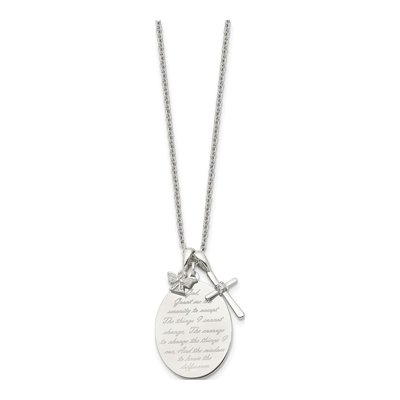 Stainless Steel CZ Serenity Prayer Cross Pendant Necklace – view 3