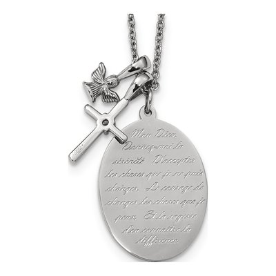Stainless Steel CZ Serenity Prayer Cross Pendant Necklace – view 5