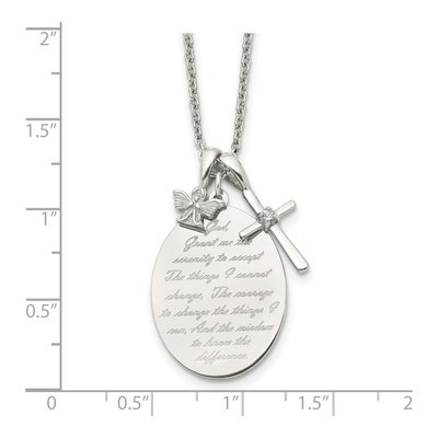 Stainless Steel CZ Serenity Prayer Cross Pendant Necklace – view 7