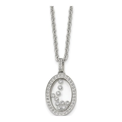 Stainless Steel CZ Floating Glass Pendant Necklace