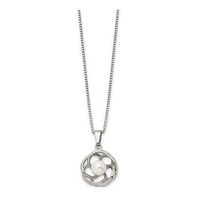 Stainless Steel Freshwater Cultured Pearl Flower Pendant Necklace – view 3