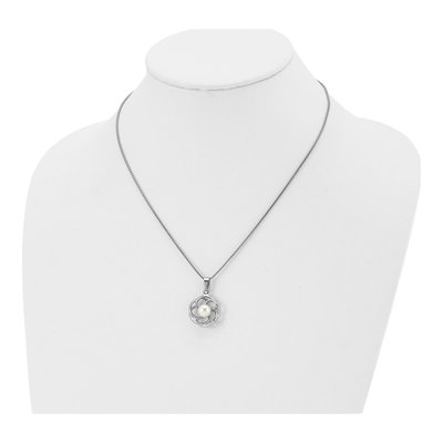 Stainless Steel Freshwater Cultured Pearl Flower Pendant Necklace – view 5