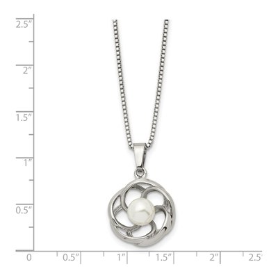 Stainless Steel Freshwater Cultured Pearl Flower Pendant Necklace – view 6