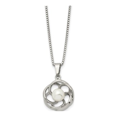 Stainless Steel Freshwater Cultured Pearl Flower Pendant Necklace
