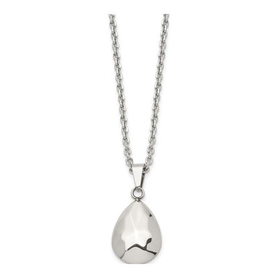 Stainless Steel Hammered Teardrop Puff Necklace – view 3
