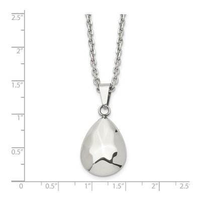 Stainless Steel Hammered Teardrop Puff Necklace – view 6