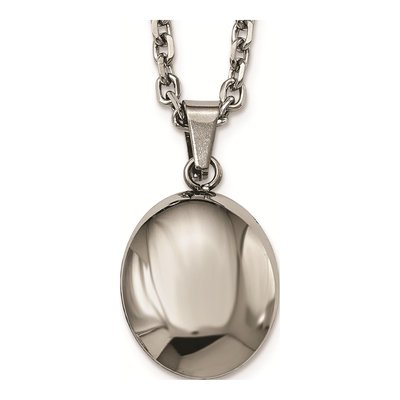 Stainless Steel Puff Oval Pendant Necklace – view 3