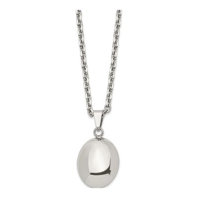 Stainless Steel Puff Oval Pendant Necklace
