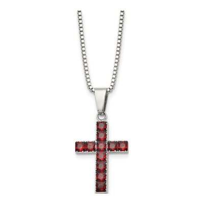 Stainless Steel CZ Cross Pendant Necklace