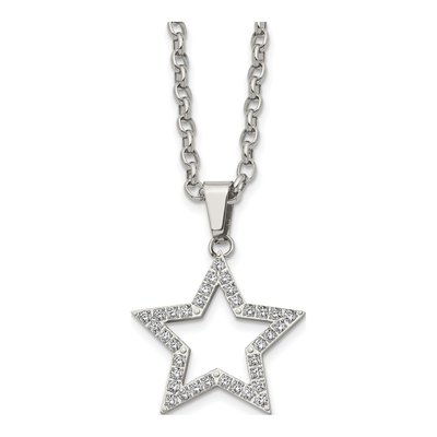 Stainless Steel CZ Star Pendant Necklace