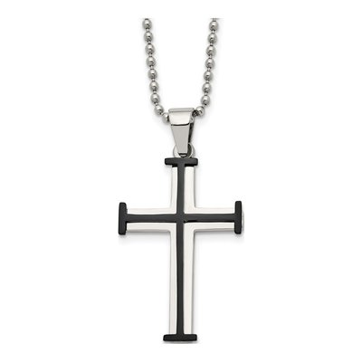 Black Stainless Steel Black Cross Pendant Necklace