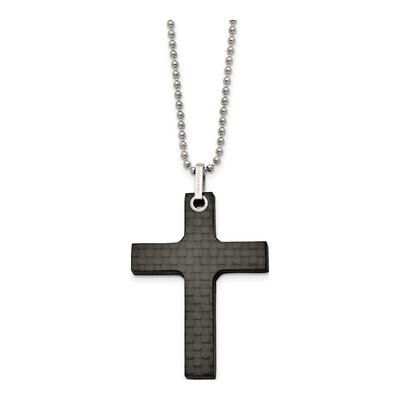 Stainless Steel Carbon Fiber Cross Pendant Necklace