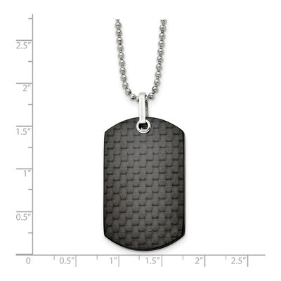 Stainless Steel Black Carbon Fiber Dog Tag Pendant Necklace – view 4