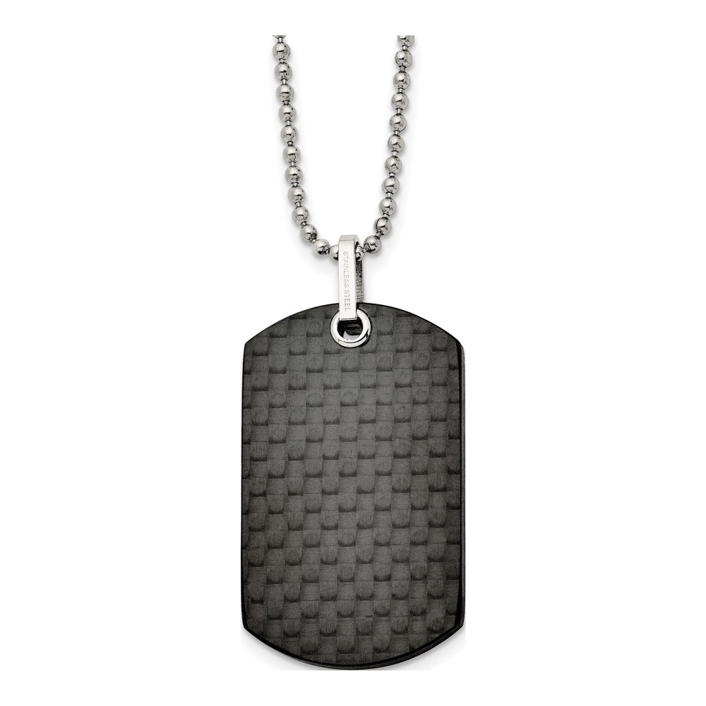 Men's Stainless Steel Black Carbon Fiber Dog Tag Necklace