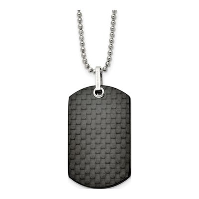Stainless Steel Black Carbon Fiber Dog Tag Pendant Necklace