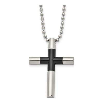 Black Stainless Steel Black Cross Pendant Necklace