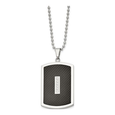 Stainless Steel CZ Dog Tag Pendant Necklace
