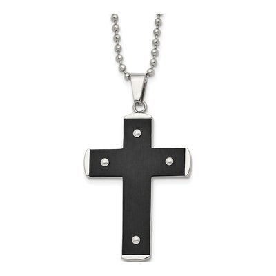 Black Stainless Steel Black Cross Pendant Necklace