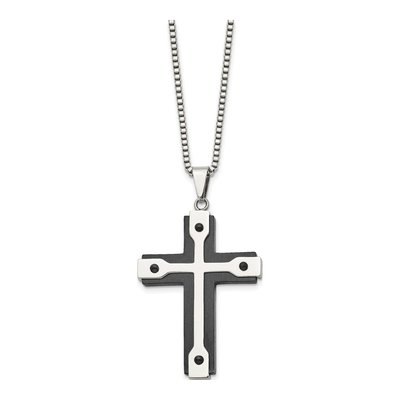 Black Stainless Steel Black Cross Pendant Necklace – view 3