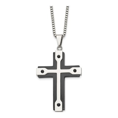 Black Stainless Steel Black Cross Pendant Necklace