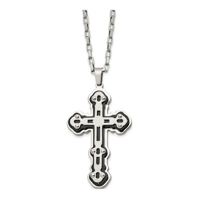 Black Stainless Steel Black Cross Pendant Necklace